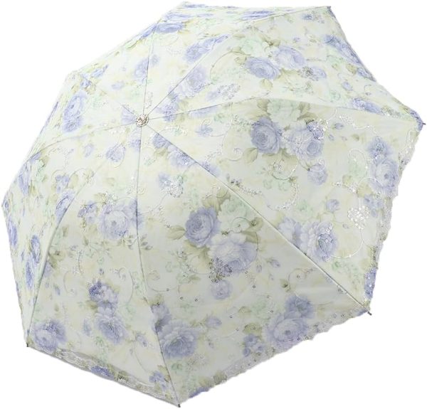 Floral Lace Folding Compact Umbrella - UV Protection Sun Flower Fancy for Women Girls, Portable Travel for Walking, Tea Party, Photo Shooting