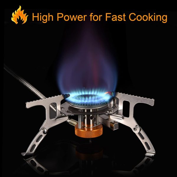 Portable Camping Gas Stove with 1 Propane Tank Adapter, Foldable Camp Stove Backpacking Stove with Piezo Ignition for Outdoor Hiking Cooking Burner - Image 2