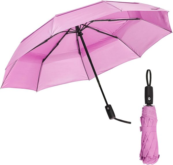 Windproof Travel Umbrella - Pastel Magenta, Automatic, Compact, Rain & Windproof
