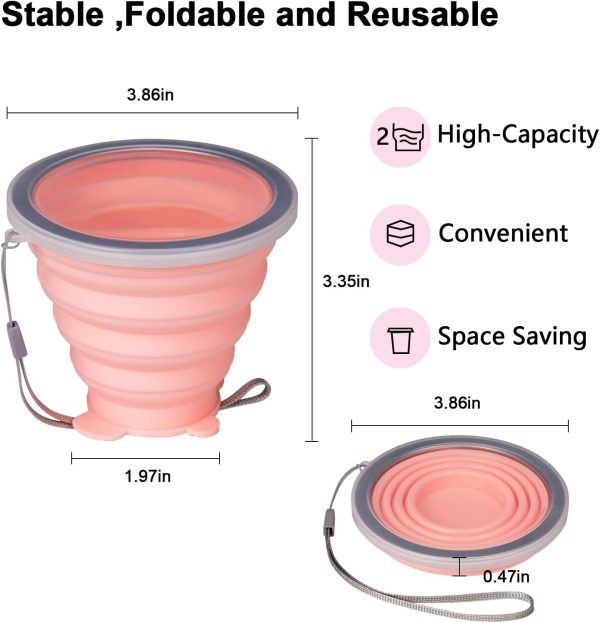 2 Pack Collapsible Cup, Silicone Collapsible Travel Cup, Silicone Folding Camping Cup with Lids Expandable, Drinking Cup for Outdoor Hiking Travel, Outdoor Sports- Portable, Graduated - Image 2