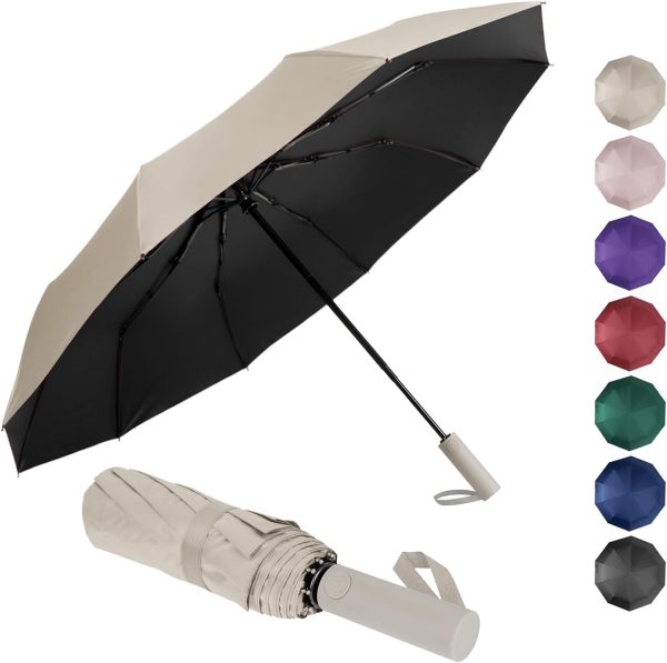 Umbrella for Rain and UV Sun Protection, Compact Portable Travel Car Folding Umbrella, Windproof Lightweight Automatic Open and Close UPF50+ for Men Women 10 Ribs