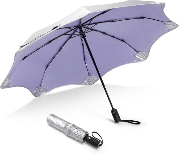 Round-Corner Sun Travel Umbrella, UPF 50+ UV Protection 46 Inch Auto Open Close Umbrella, Compact Folding Windproof Sun Blocking for Walking