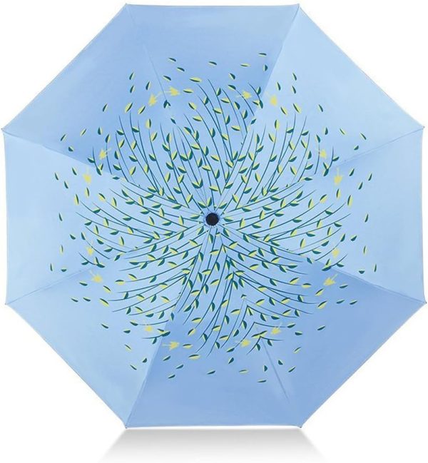 Green Tree Leaf Folding Travel Sun Umbrella Sunblock UV Protection UPF 50+ Rain Resistant Compact Size Parasol Fold into Purse - Image 2