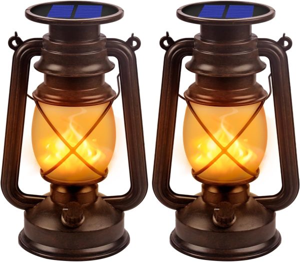 Solar Lantern Outdoor Hanging Solar Lights Dancing Flame Led Waterproof Camping Lamps, Landscape Decor for Table Patio Garden Yard Pathway Porch 2 Pack