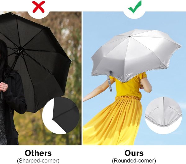 Round-Corner Sun Travel Umbrella, UPF 50+ UV Protection 46 Inch Auto Open Close Umbrella, Compact Folding Windproof Sun Blocking for Walking - Image 2