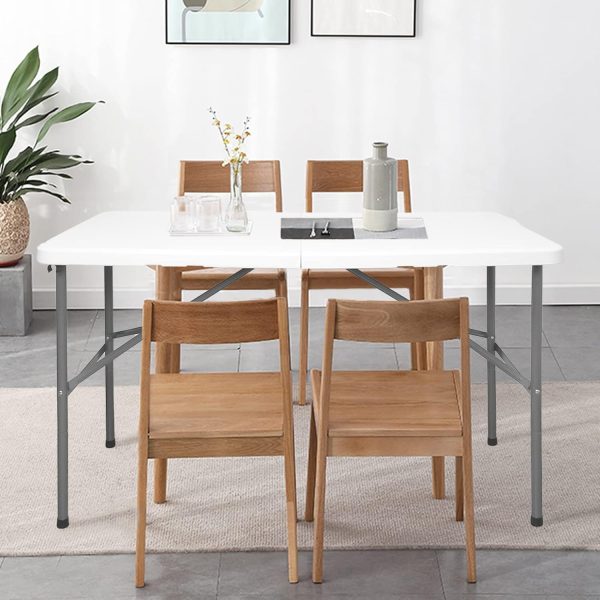 Bi-Fold Folding Table 4 FT, Plastic Portable Table for Dining Parties Card Picnic Camping, Granite White - Image 2