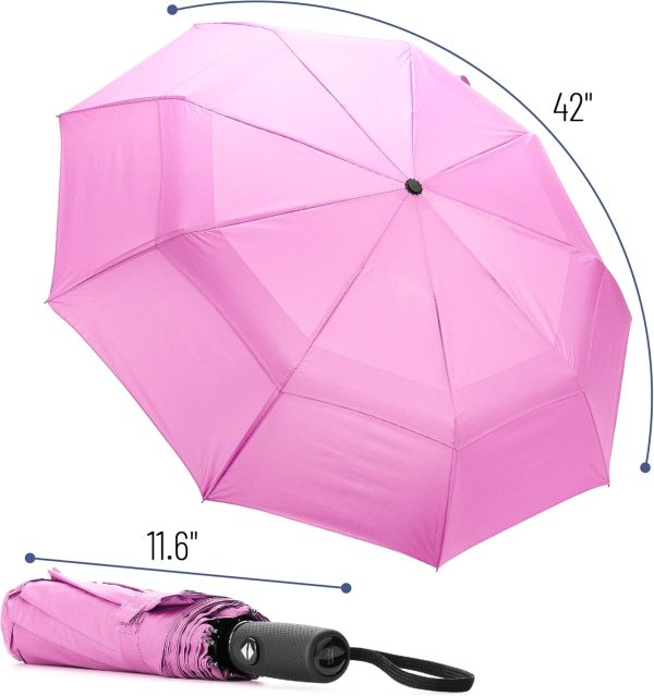 Windproof Travel Umbrella - Pastel Magenta, Automatic, Compact, Rain & Windproof - Image 2