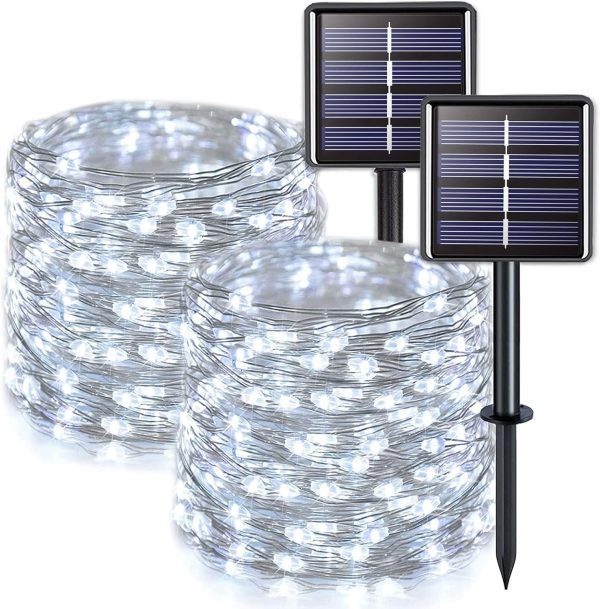 2 Pack Solar String Lights Outdoor Waterproof, Each 33FT 100 LED Solar Lights Outdoor, 8 Modes White Fairy Light for Outside Yard Tree Patio Garden Wedding Christmas Decorations