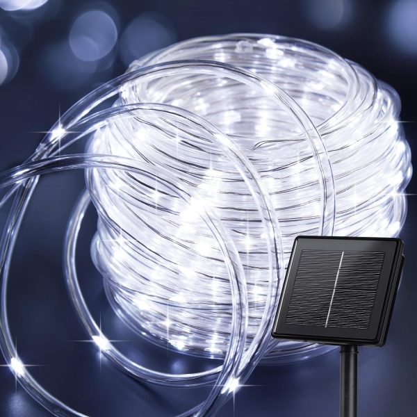 Solar Rope Lights, IP65 Waterproof 39FT 100LED Outdoor Solar String Lights Solar Powered Fairy Lights with 8 Lighting Modes for Party Garden Yard Home Holiday Tree Decoration, Pure White