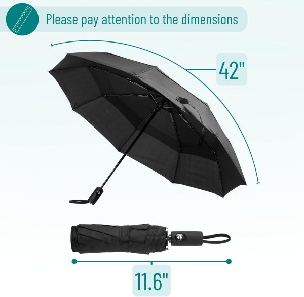Windproof Travel Umbrella Compact, Automatic Umbrellas for Rain, Umbrellas for Rain Windproof - Image 2