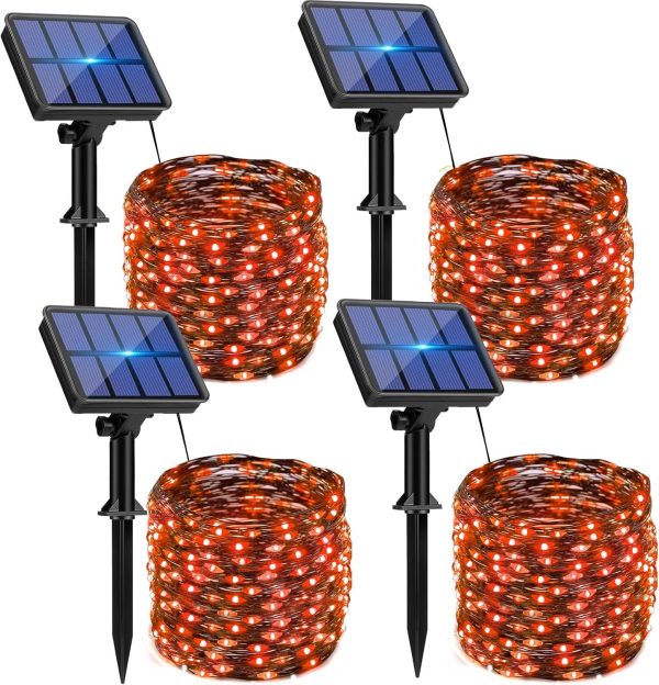 4 Pack Solar Halloween String Lights Outdoor - 320LED 132FT Orange  Lights Outside Waterproof, 8 Modes Solar Powered Twinkle Lighting Decorations for Tree Garden Yard Spooky Patio Party