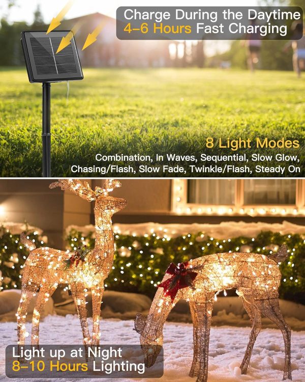Solar String Lights for Outside, 33Ft 100 LED Outdoor  Lights, 8 Modes Balcony Lights for Tree Patio Christmas Party Wedding Decor (Warm White) - Image 2