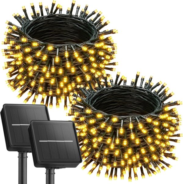2 Pack Solar String Lights for Outside, 92Ft 240 LED Solar Lights Outdoor Waterproof with 8 Modes, Solar Outdoor String Light for Patio Yard Tree Garden Party Decorations, Warm White
