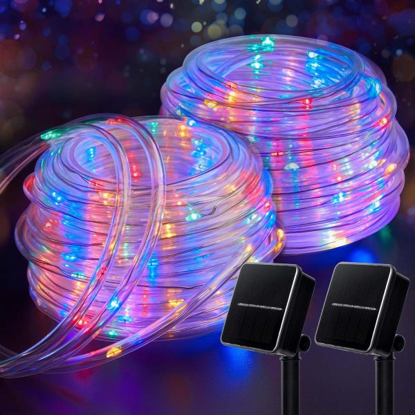 Solar Rope Lights, 2-Pack 39FT 100LED IP65 Waterproof Solar Outdoor Lights, Solar Powered Fairy Lights with 8 Lighting Modes for Party Garden Yard Home Holiday Tree Decoration, Multicolor