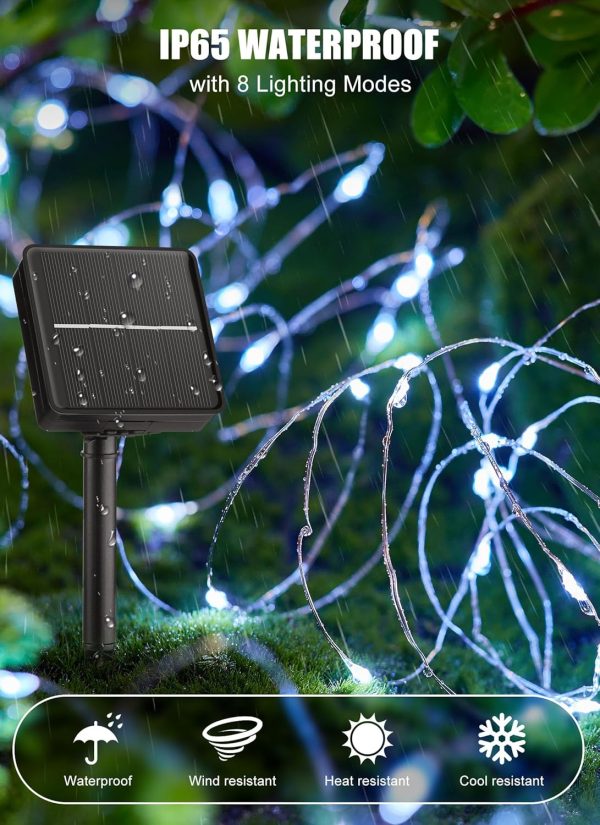 Solar String Lights for Outside, 33Ft 100 LED Outdoor  Lights, 8 Modes Balcony Lights for Tree Patio Christmas Party Wedding Decor (Pure White) - Image 2