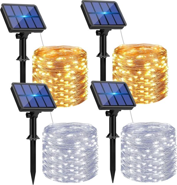 4 Pack Solar String Lights Outdoor - 320LED 132FT  Lights Outside Waterproof 8 Modes, Copper Wire Solar Powered Twinkling Lights for Tree Garden Patio Christmas Wedding Party Decorations