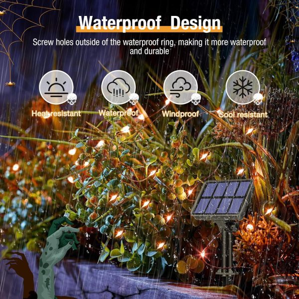 4 Pack Solar Halloween String Lights Outdoor - 320LED 132FT Orange  Lights Outside Waterproof, 8 Modes Solar Powered Twinkle Lighting Decorations for Tree Garden Yard Spooky Patio Party - Image 2