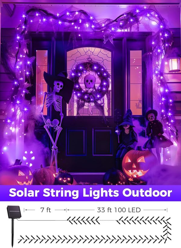 Solar Halloween Lights Outdoor, 40FT 100 LED Halloween String Lights with 8 Modes, Black Wire, Halloween Decoration Outdoor, Waterproof Solar String Lights for Outside Tree Yard Party, Purple - Image 2