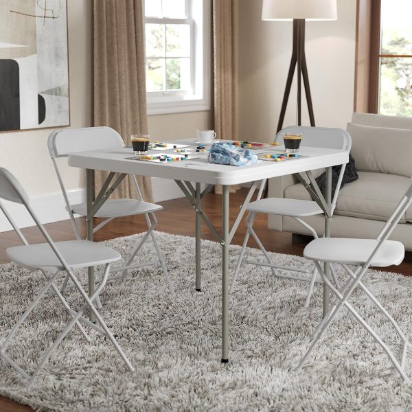 2.85' Square Plastic Folding Event Table for Indoor/Outdoor Events, Portable Banquet Table with Locking Legs, White - Image 2